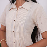 Beige with lavender cotton ombre shirt dress