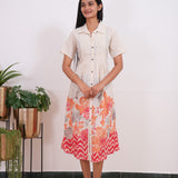 Beige with orange cotton ombre shirt dress