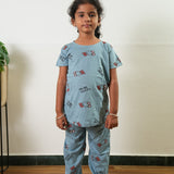 Baby blue knitted cotton night suit