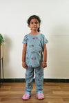 Baby blue knitted cotton night suit
