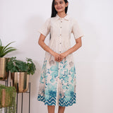 Beige with blue cotton ombre shirt dress