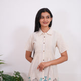 Beige with blue cotton ombre shirt dress