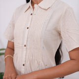 Beige with blue cotton ombre shirt dress