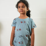 Baby blue knitted cotton night suit