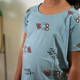 Baby blue knitted cotton night suit