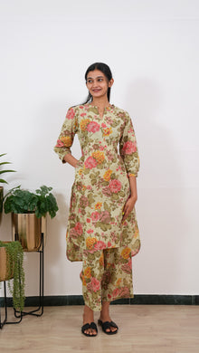 Pista green roses cotton co-ords set