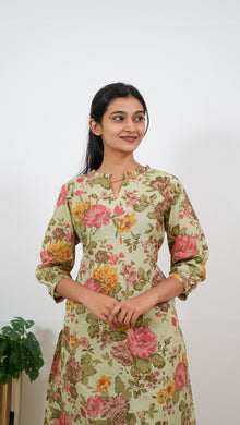 Pista green roses cotton co-ords set