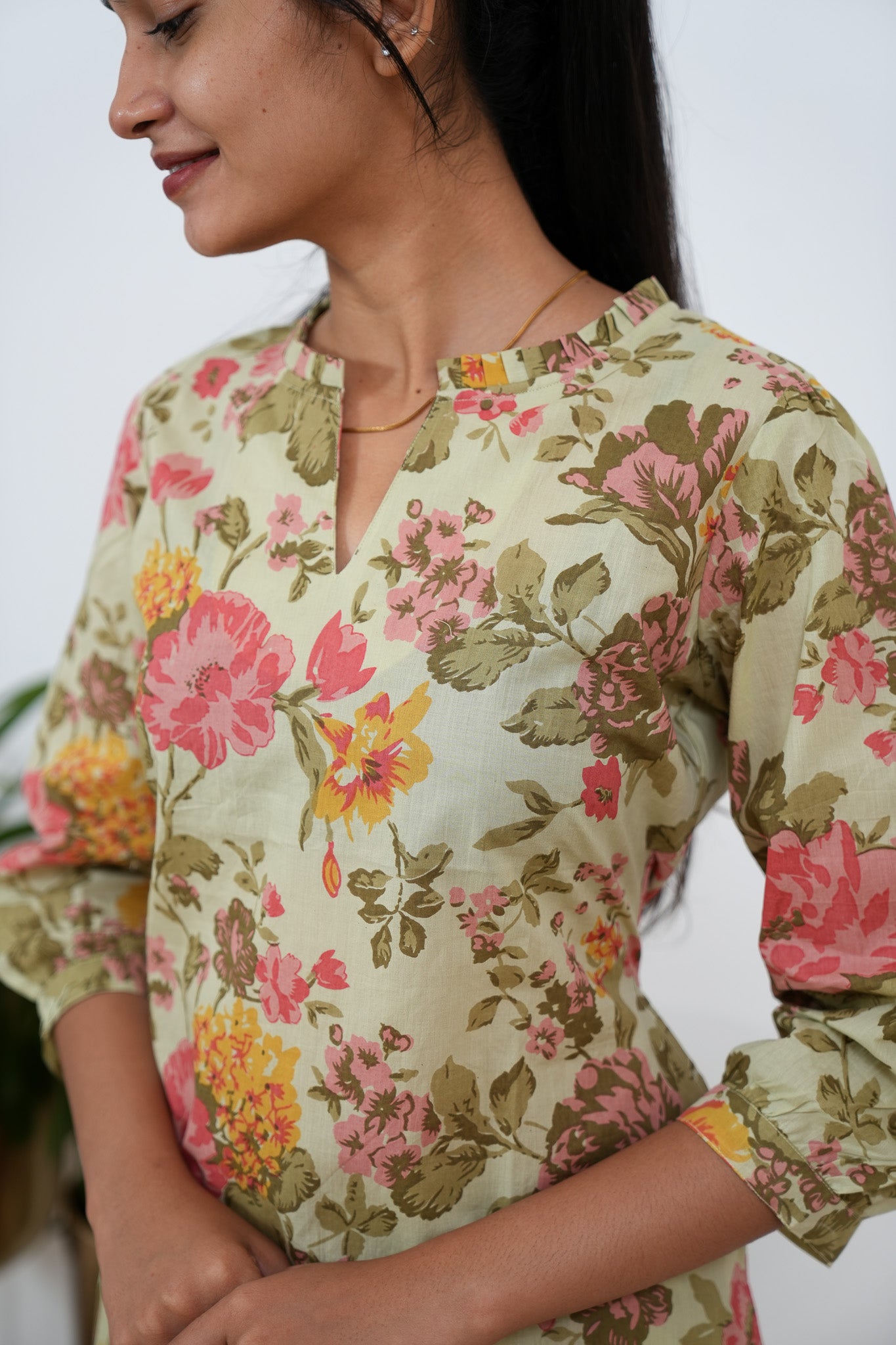 Pista green roses cotton co-ords set
