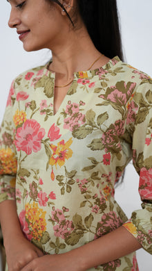 Pista green roses cotton co-ords set