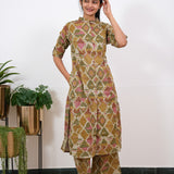 Beige geometric cotton co-ords set