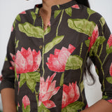 Dark brown tulips mandarin cotton co-ords set
