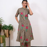 Red roses checkered cotton co-ords set