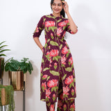 Maroon tulips mandarin cotton co-ords set