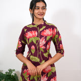 Maroon tulips mandarin cotton co-ords set