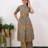 Mustard roses checkered cotton co-ords set