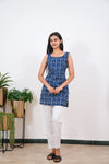 Indigo cotton tunic(attached sleeves)