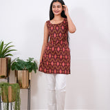Maroon geometric cotton tunic(attached sleeves)