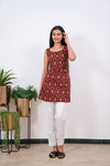 Maroon geometric cotton tunic(attached sleeves)