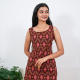 Maroon geometric cotton tunic(attached sleeves)