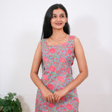 Pink roses cotton tunic(attached sleeves)