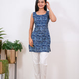Indigo paisley cotton tunic(attached sleeves)