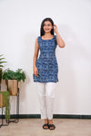 Indigo paisley cotton tunic(attached sleeves)
