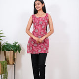 Mauve floral cotton tunic(attached sleeves)