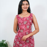 Mauve floral cotton tunic(attached sleeves)