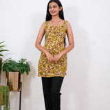 Mustard floral cotton tunic(attached sleeves)