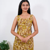 Mustard floral cotton tunic(attached sleeves)