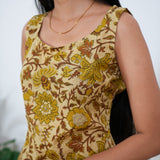 Mustard floral cotton tunic(attached sleeves)