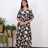 Black floral pure cotton kaftan