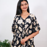 Black floral pure cotton kaftan