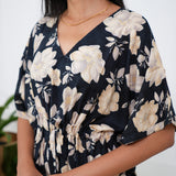 Black floral pure cotton kaftan