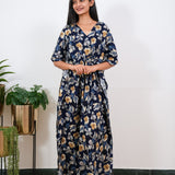 Midnight blue floral pure cotton kaftan