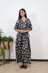 Midnight blue floral pure cotton kaftan