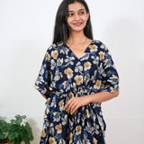 Midnight blue floral pure cotton kaftan
