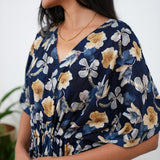 Midnight blue floral pure cotton kaftan
