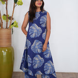 Ink blue maple cotton co-ords set(attached sleeves)