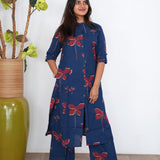 Ink blue and red mandarin cotton co-ords set