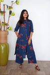 Ink blue and red mandarin cotton co-ords set