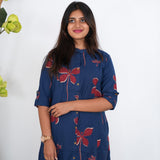 Ink blue and red mandarin cotton co-ords set