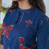 Ink blue and red mandarin cotton co-ords set