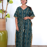 Peacock blue geometric pure cotton kaftan