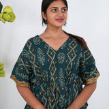 Peacock blue geometric pure cotton kaftan