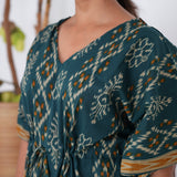 Peacock blue geometric pure cotton kaftan