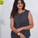 Ritu cotton tunic (attached sleeves) - Navy blue