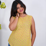 Ritu cotton tunic(attached sleeves)-Lime