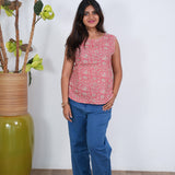 Ritu cotton tunic(attached sleeves)-Peach