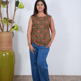 Ritu cotton tunic(attached sleeves) - Olive green